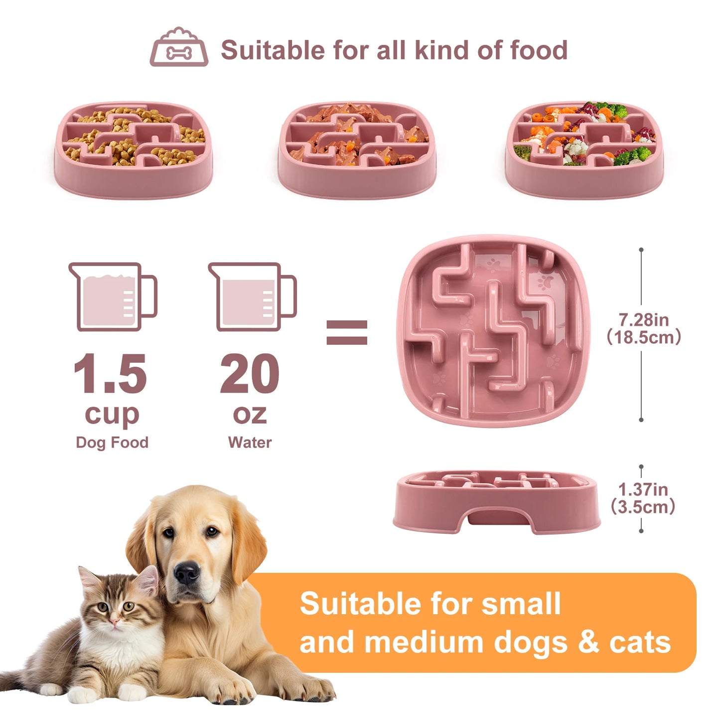 Pet Dog Slow Feeder Bowl Fun Non Slip Anti-Gulping Slower Food Feeding Dishes Eco Dog Bowl for Small Medium Large Dogs Puppy