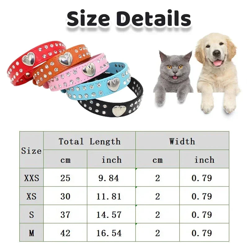 Fashion Dog Collar Love Heart Rhinestone PU LeatherChihuahua Yorkie Party Collar Cat Grooming Decorate Gift Pet Supplies