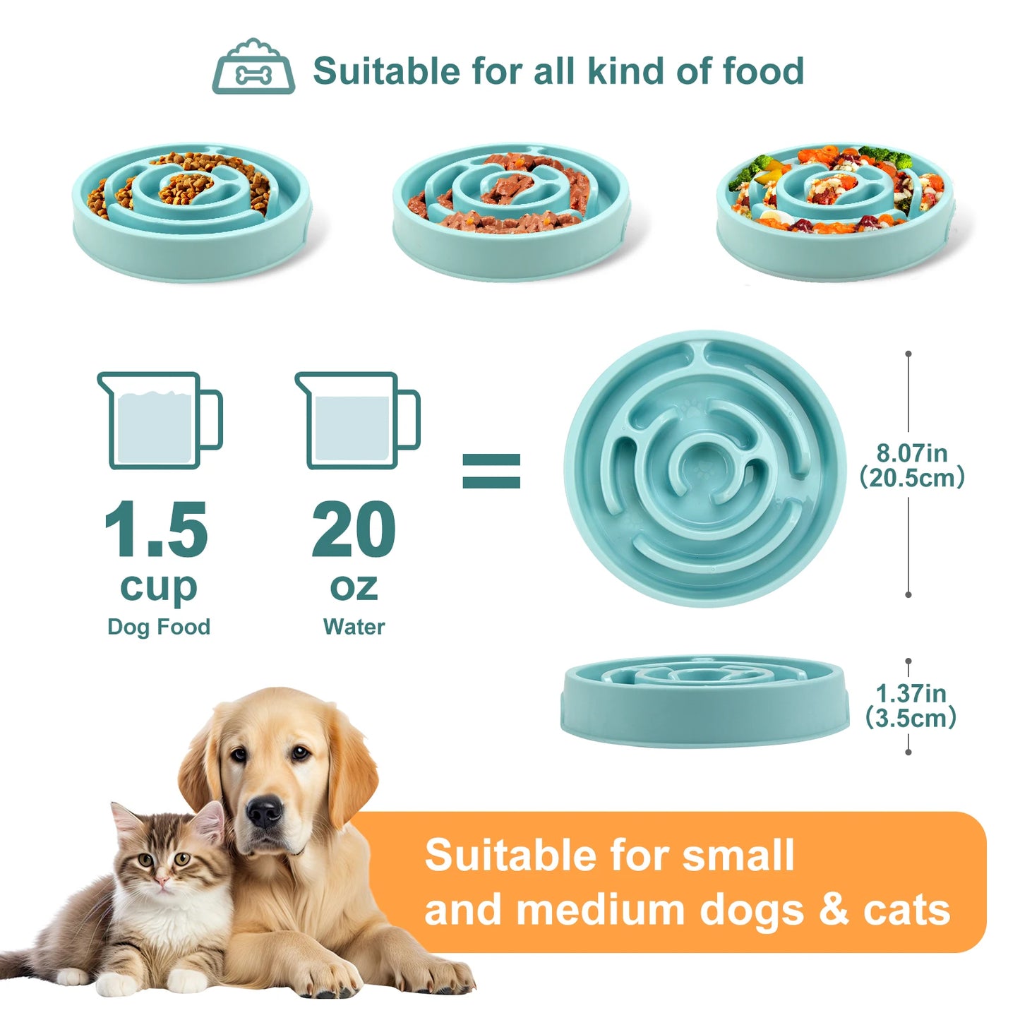 Pet Dog Slow Feeder Bowl Fun Non Slip Anti-Gulping Slower Food Feeding Dishes Eco Dog Bowl for Small Medium Large Dogs Puppy
