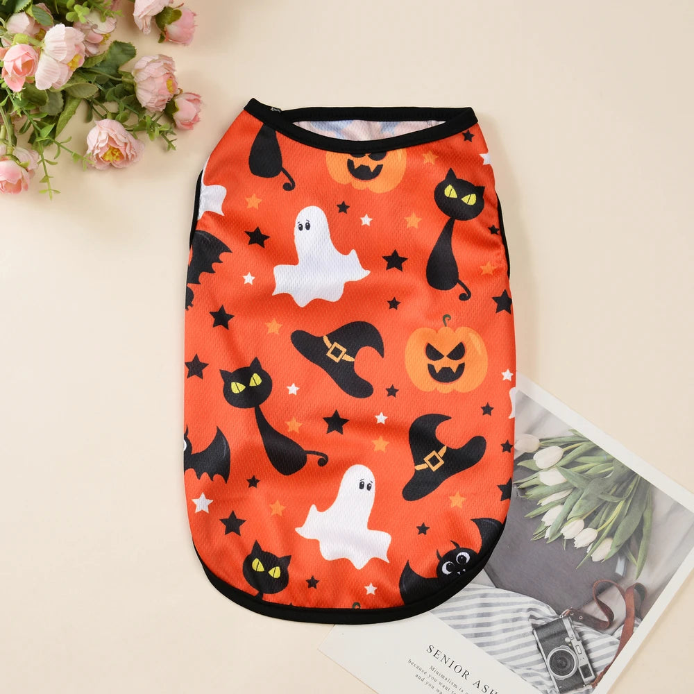 Dog Cosplay Costumes Funny Pumpkin Halloween Puppy Party Clothes Pet Transformation Sleeveless Vest For Small Medium Dogs Cats