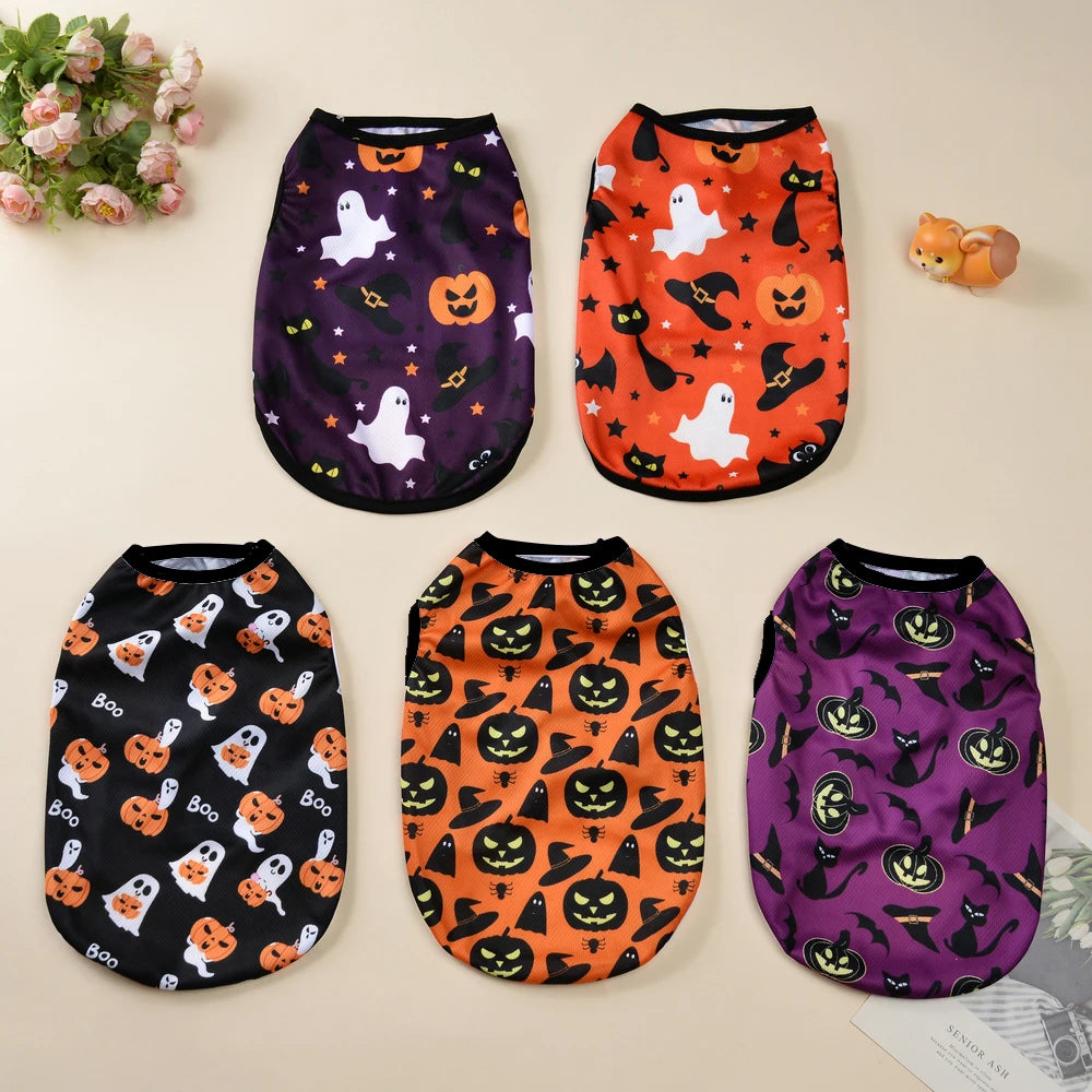 Dog Cosplay Costumes Funny Pumpkin Halloween Puppy Party Clothes Pet Transformation Sleeveless Vest For Small Medium Dogs Cats