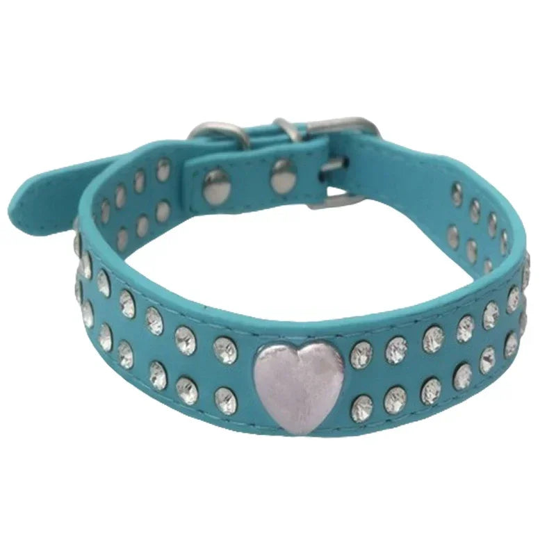 Fashion Dog Collar Love Heart Rhinestone PU LeatherChihuahua Yorkie Party Collar Cat Grooming Decorate Gift Pet Supplies