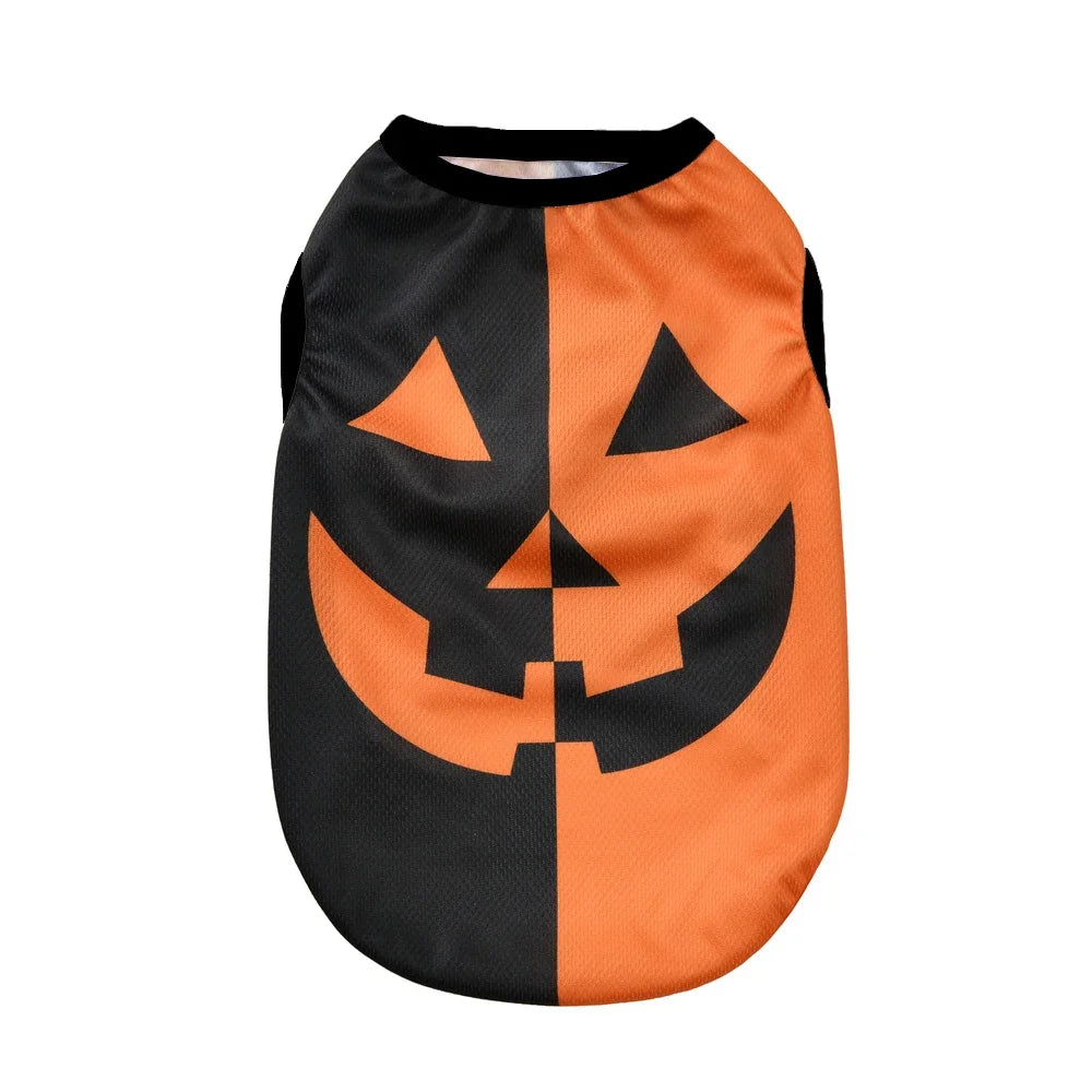 Dog Cosplay Costumes Funny Pumpkin Halloween Puppy Party Clothes Pet Transformation Sleeveless Vest For Small Medium Dogs Cats
