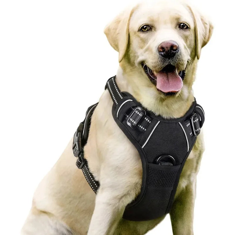 Reflective anti-pulling dog harness for large dogs - Heavy-duty anti-bite dog jacket with padded chest section (escape preventio