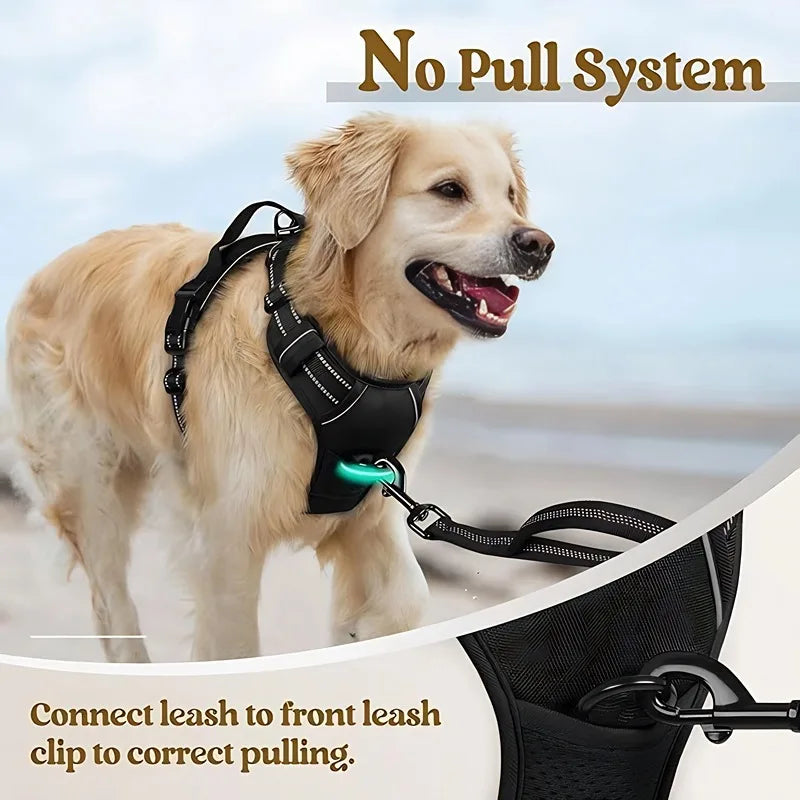 Reflective anti-pulling dog harness for large dogs - Heavy-duty anti-bite dog jacket with padded chest section (escape preventio