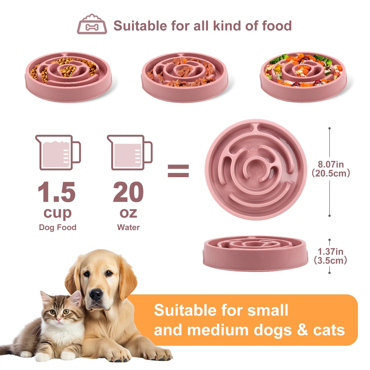 Pet Dog Slow Feeder Bowl Fun Non Slip Anti-Gulping Slower Food Feeding Dishes Eco Dog Bowl for Small Medium Large Dogs Puppy