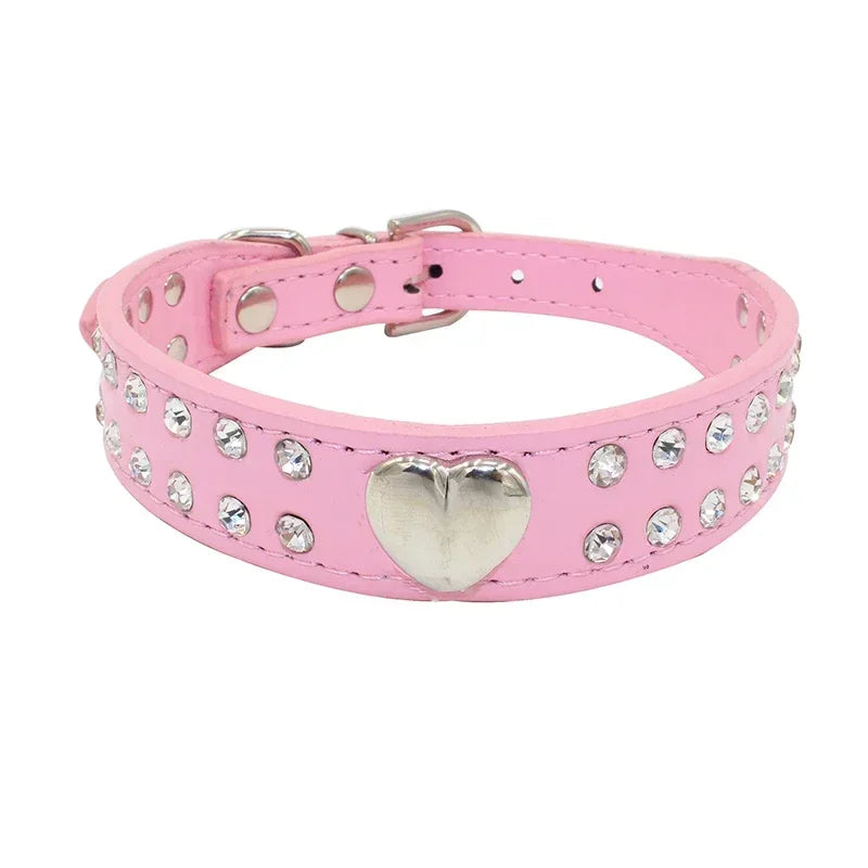 Fashion Dog Collar Love Heart Rhinestone PU LeatherChihuahua Yorkie Party Collar Cat Grooming Decorate Gift Pet Supplies